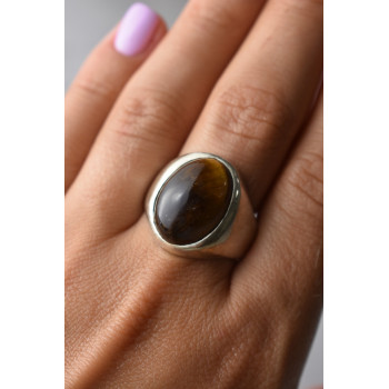 Sky Jewelry Серебряное кольцо с камнем Тигровый Глаз 925 проба *Унисекс