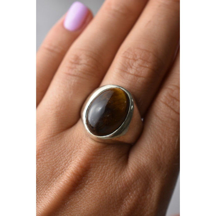 Sky Jewelry Серебряное кольцо с камнем Тигровый Глаз 925 проба *Унисекс