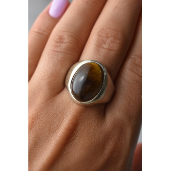 Sky Jewelry Серебряное кольцо с камнем Тигровый Глаз 925 проба *Унисекс