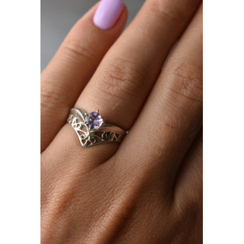 Sky Jewelry Ажурное Серебряное кольцо с аметистом