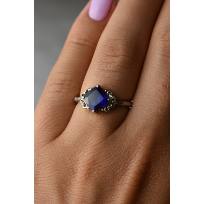 Sky Jewelry Серебряное кольцо 925 проба с Сапфиром  *Ажур*