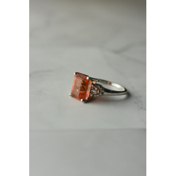 Sky Jewelry Серебряное кольцо 925 проба с оранжевым камнем Гессонит  и бесцветным кварцем