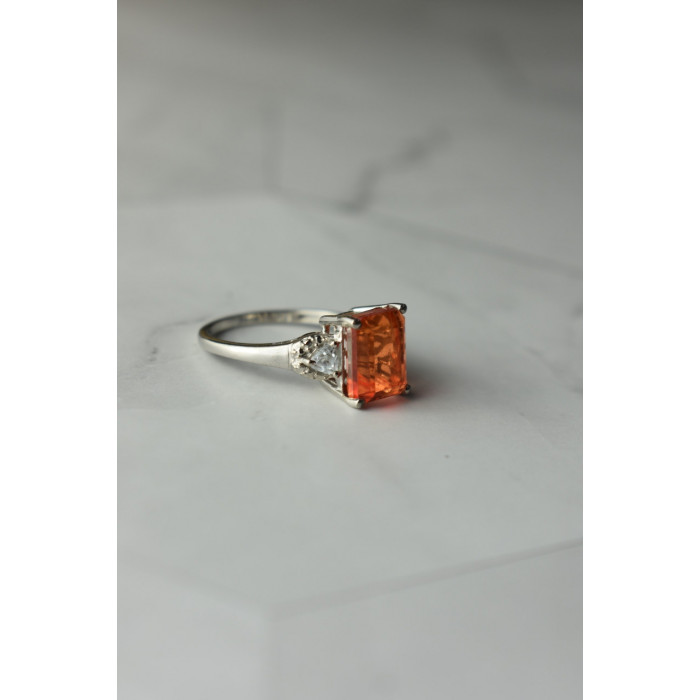 Sky Jewelry Серебряное кольцо 925 проба с оранжевым камнем Гессонит  и бесцветным кварцем