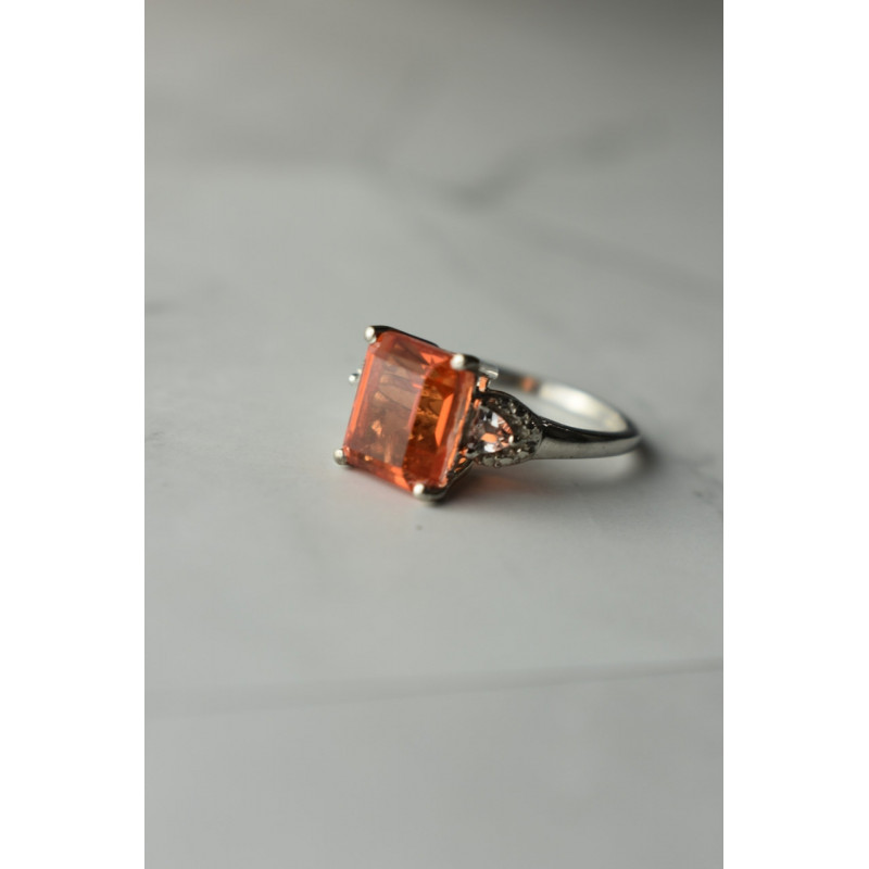 Sky Jewelry Серебряное кольцо 925 проба с оранжевым камнем Гессонит  и бесцветным кварцем