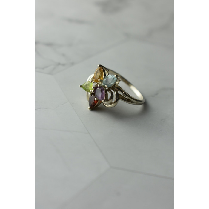 Sky Jewelry Серебряное кольцо с натуральными камнями *Цветок*