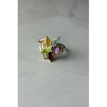 Sky Jewelry Серебряное кольцо с натуральными камнями *Цветок*