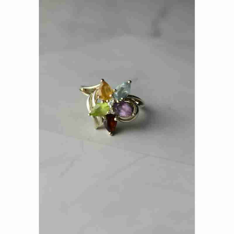 Sky Jewelry Серебряное кольцо с натуральными камнями *Цветок*