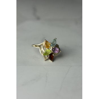 Sky Jewelry Серебряное кольцо с натуральными камнями *Цветок*