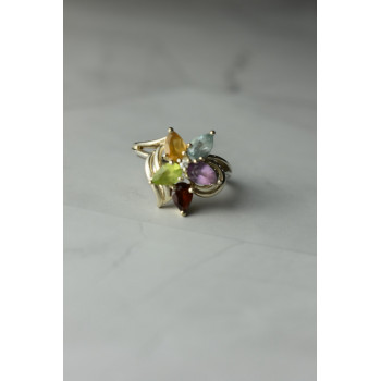 Sky Jewelry Серебряное кольцо с натуральными камнями *Цветок*