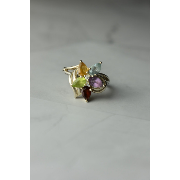 Sky Jewelry Серебряное кольцо с натуральными камнями *Цветок*