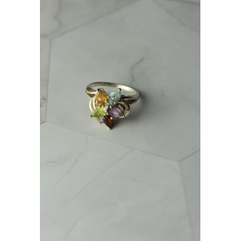 Sky Jewelry Серебряное кольцо с натуральными камнями *Цветок*