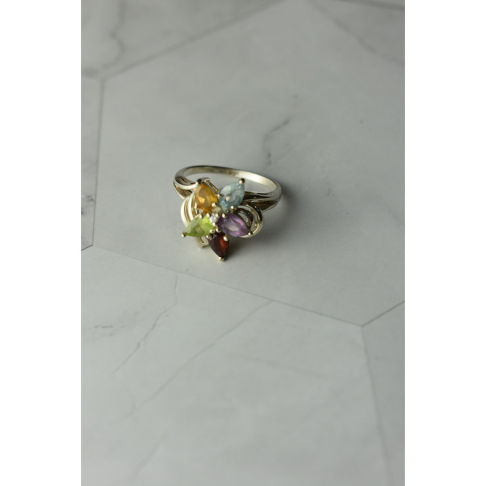 Sky Jewelry Серебряное кольцо с натуральными камнями *Цветок*
