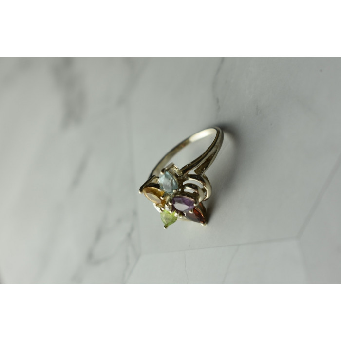 Sky Jewelry Серебряное кольцо с натуральными камнями *Цветок*