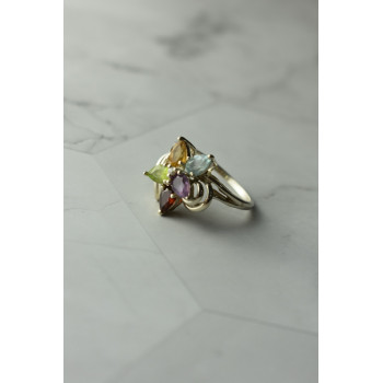 Sky Jewelry Серебряное кольцо с натуральными камнями *Цветок*