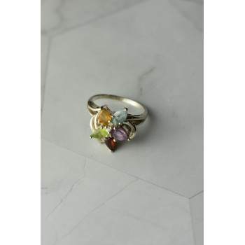 Sky Jewelry Серебряное кольцо с натуральными камнями *Цветок*