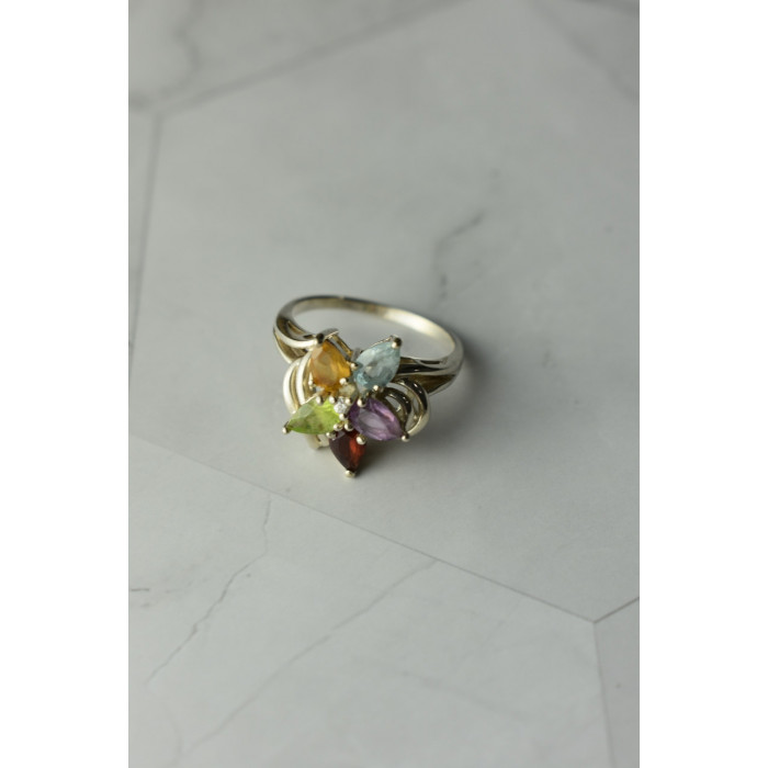 Sky Jewelry Серебряное кольцо с натуральными камнями *Цветок*