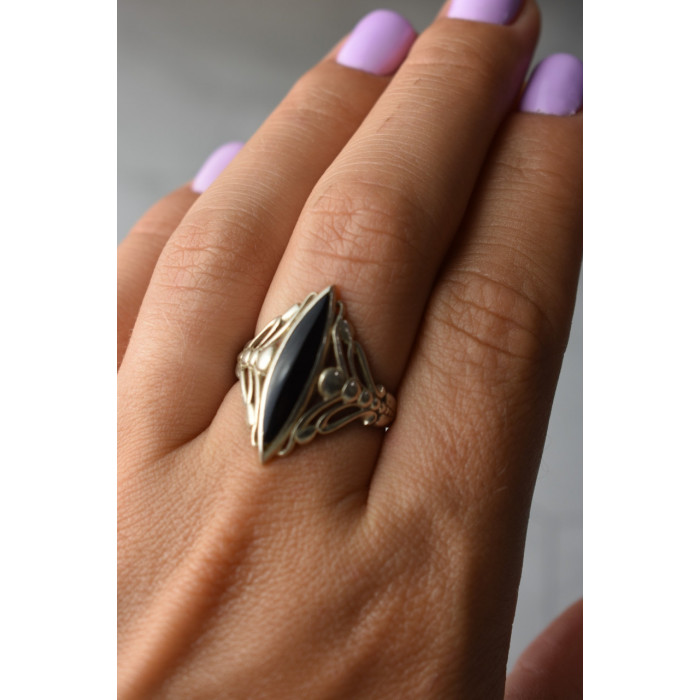 Sky Jewelry Винтажное Серебряное кольцо с  Черным Агатом