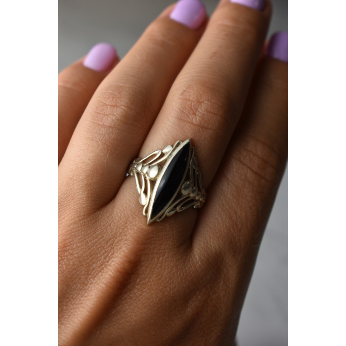 Sky Jewelry Винтажное Серебряное кольцо с  Черным Агатом