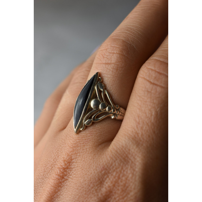 Sky Jewelry Винтажное Серебряное кольцо с  Черным Агатом