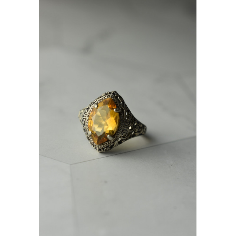 Sky Jewelry Ажурное Серебряное кольцо с камнем Гессонит