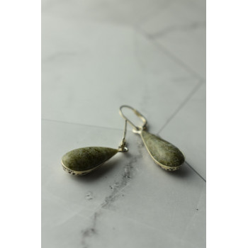Sky Jewelry Серебряные серьги 925 пробы с зеленой  Яшмой