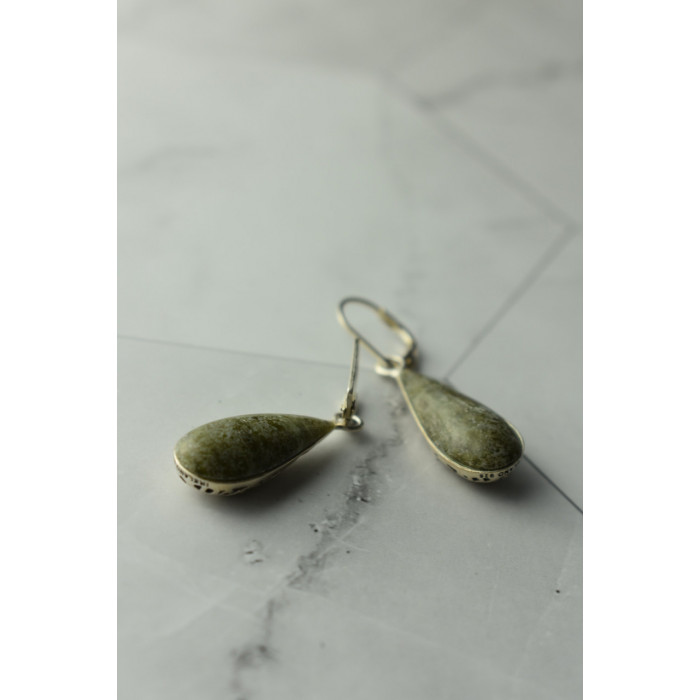 Sky Jewelry Серебряные серьги 925 пробы с зеленой  Яшмой