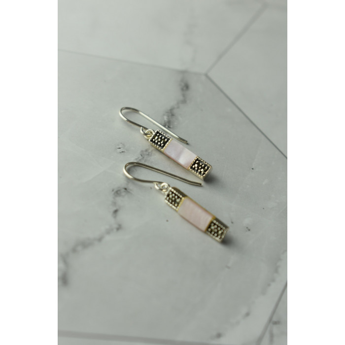 Sky Jewelry Серебряные серьги с розовым  Перламутром и камнями Морион 925 пробы