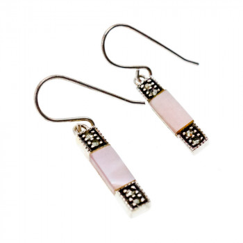 Sky Jewelry Серебряные серьги с розовым  Перламутром и камнями Морион 925 пробы