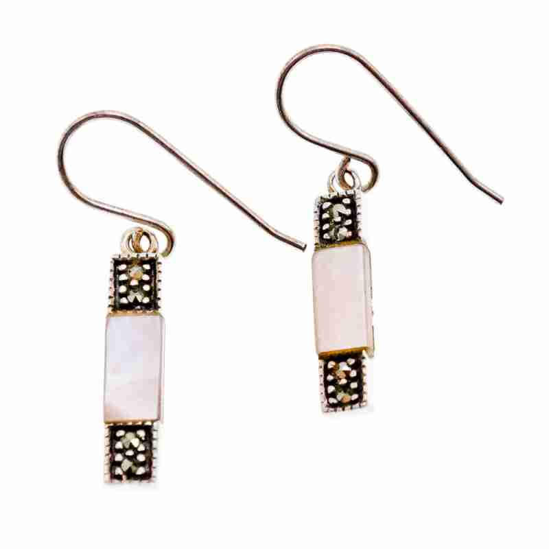 Sky Jewelry Серебряные серьги с розовым  Перламутром и камнями Морион 925 пробы