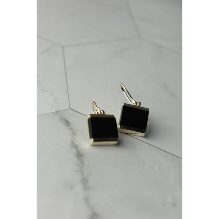 Sky Jewelry Серебряные серьги с черным нефритом 925 проба  *Тайна