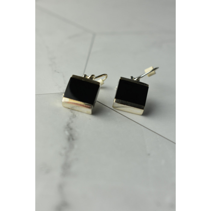 Sky Jewelry Серебряные серьги с черным нефритом 925 проба  *Тайна