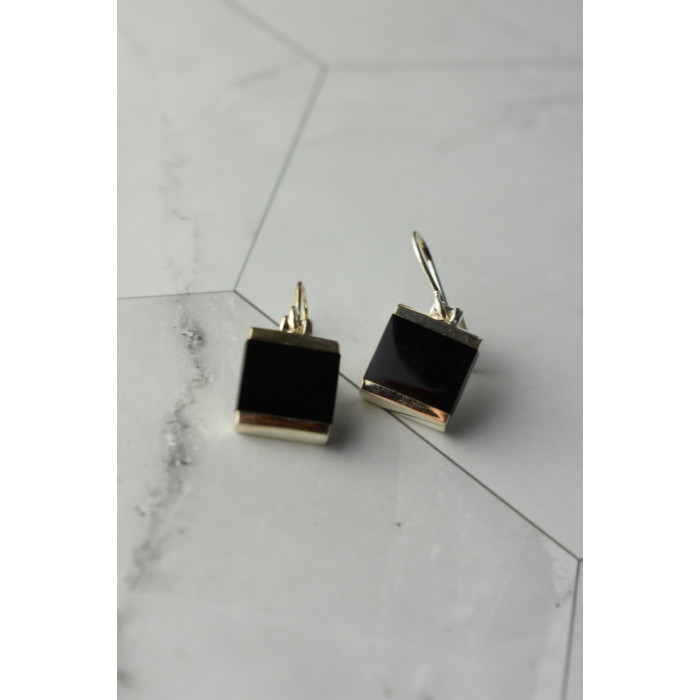 Sky Jewelry Серебряные серьги с черным нефритом 925 проба  *Тайна