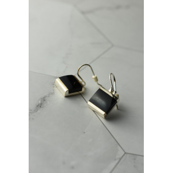 Sky Jewelry Серебряные серьги с черным нефритом 925 проба  *Тайна