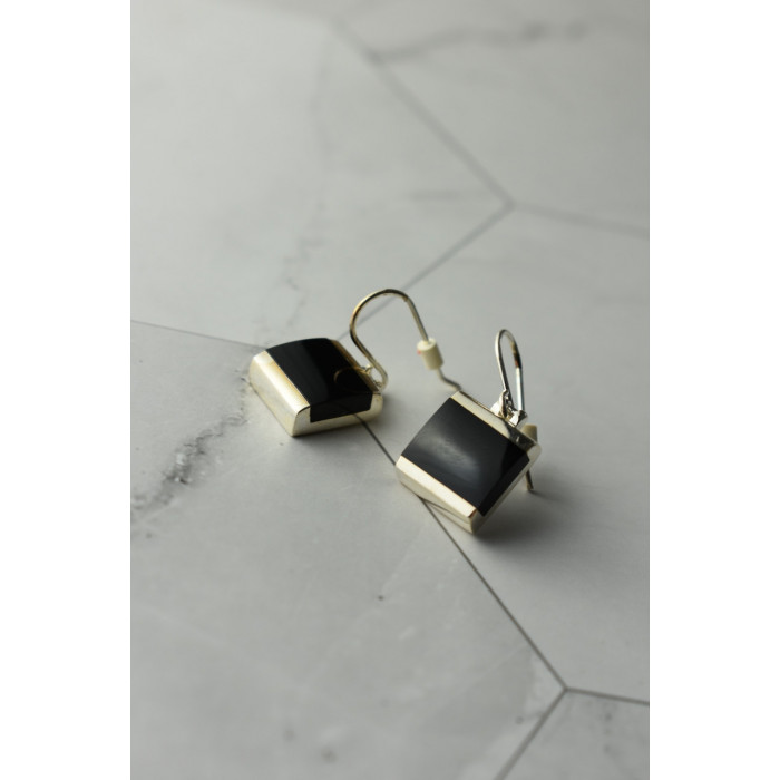 Sky Jewelry Серебряные серьги с черным нефритом 925 проба  *Тайна