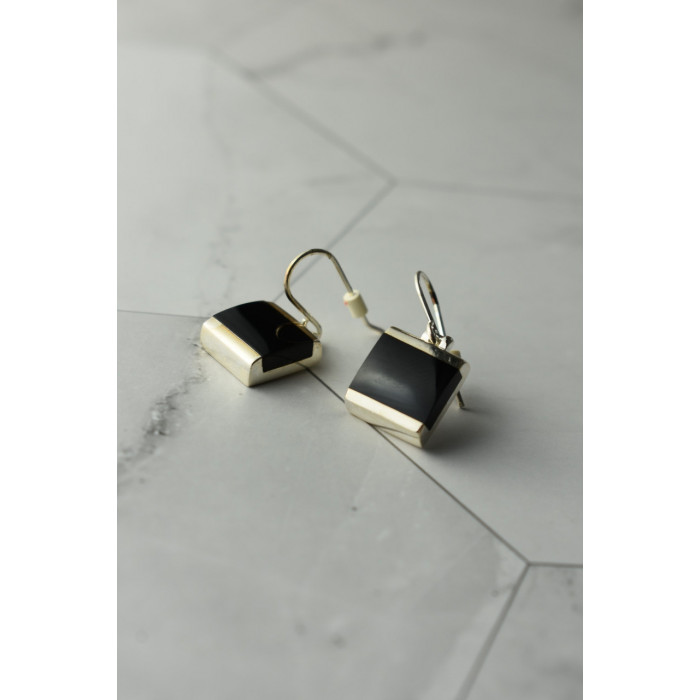 Sky Jewelry Серебряные серьги с черным нефритом 925 проба  *Тайна