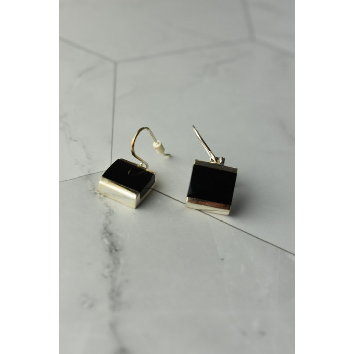 Sky Jewelry Серебряные серьги с черным нефритом 925 проба  *Тайна