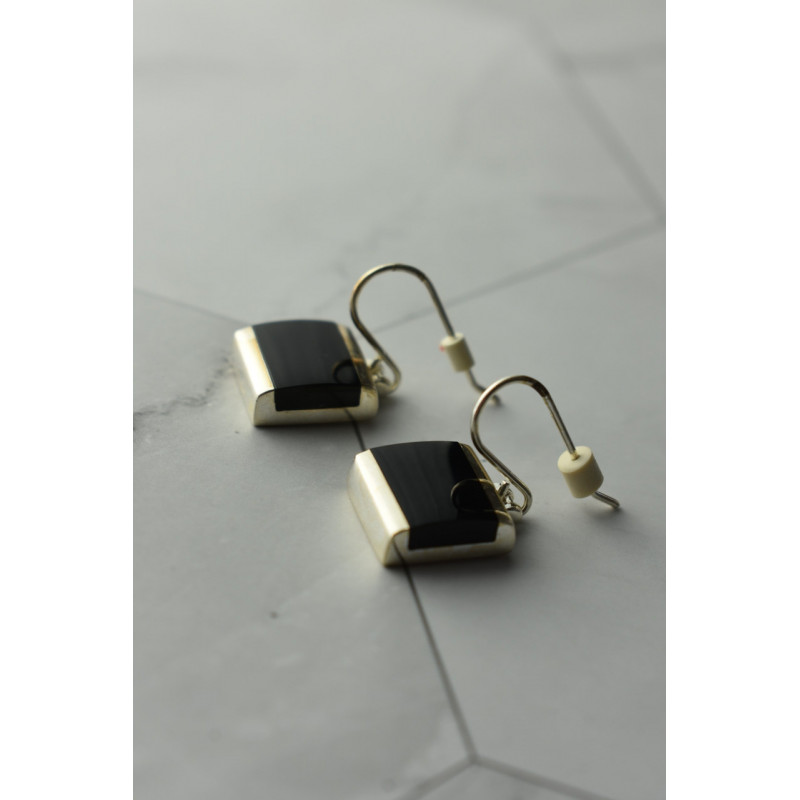 Sky Jewelry Серебряные серьги с черным нефритом 925 проба  *Тайна