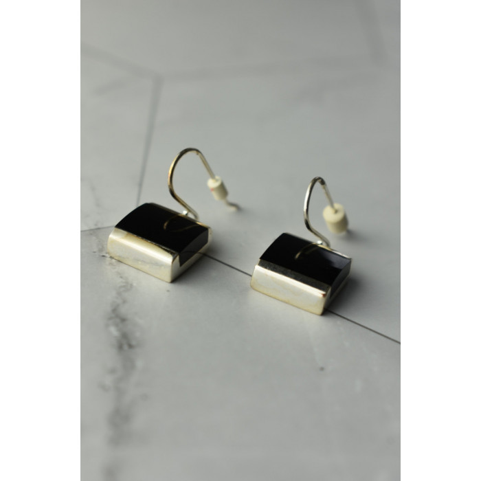 Sky Jewelry Серебряные серьги с черным нефритом 925 проба  *Тайна
