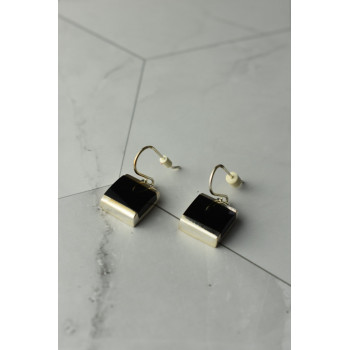 Sky Jewelry Серебряные серьги с черным нефритом 925 проба  *Тайна