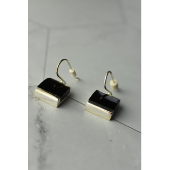 Sky Jewelry Серебряные серьги с черным нефритом 925 проба  *Тайна