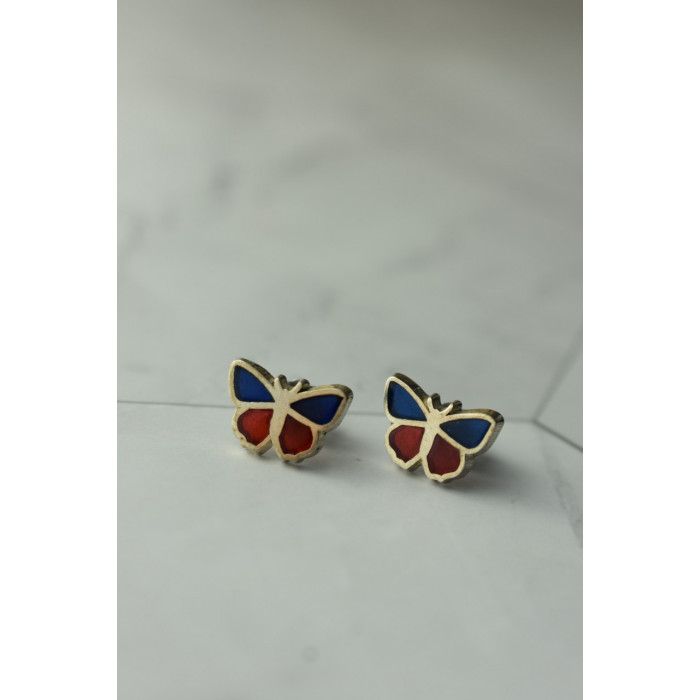 Sky Jewelry Серебряные серьги-гвоздики  *Бабочка* со вставками из ювелирного стекла