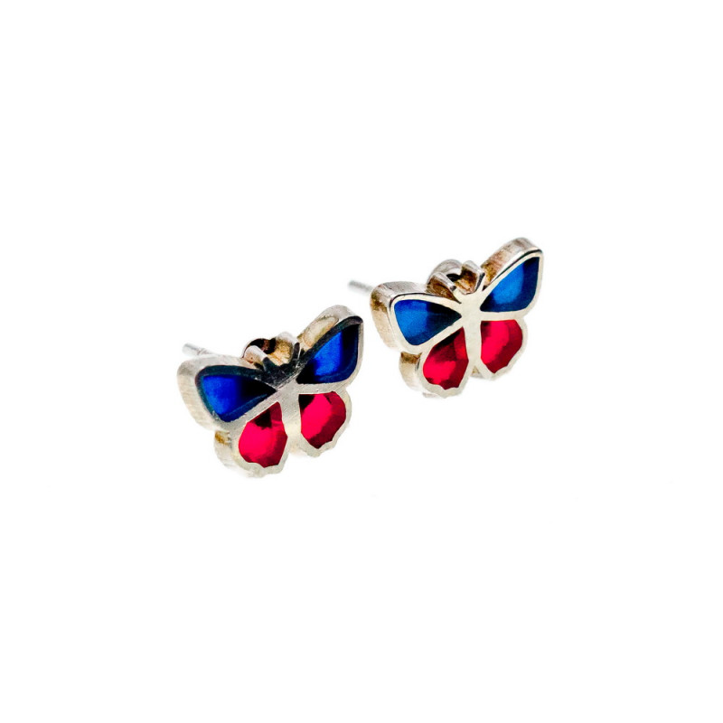 Sky Jewelry Серебряные серьги-гвоздики  *Бабочка* со вставками из ювелирного стекла