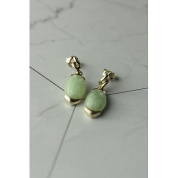 Sky Jewelry Серебряные серьги с зеленым  нефритом 925 проба  *Блаженство