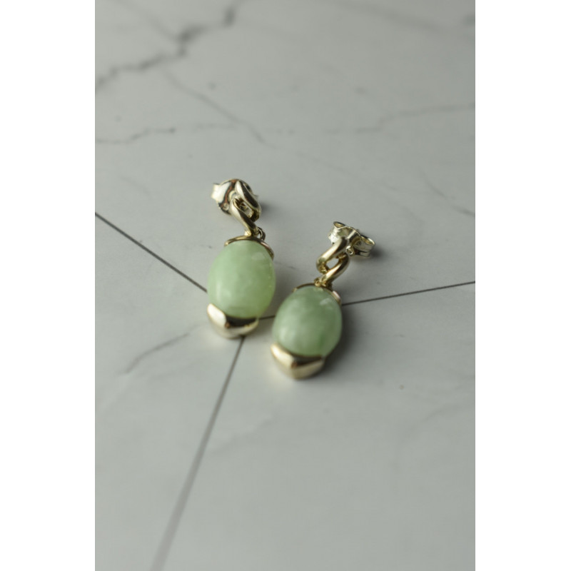 Sky Jewelry Серебряные серьги с зеленым  нефритом 925 проба  *Блаженство