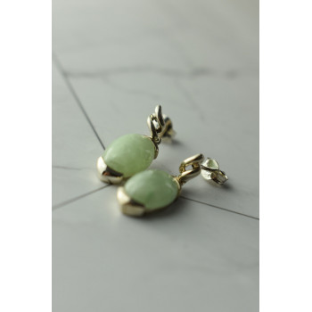 Sky Jewelry Серебряные серьги с зеленым  нефритом 925 проба  *Блаженство