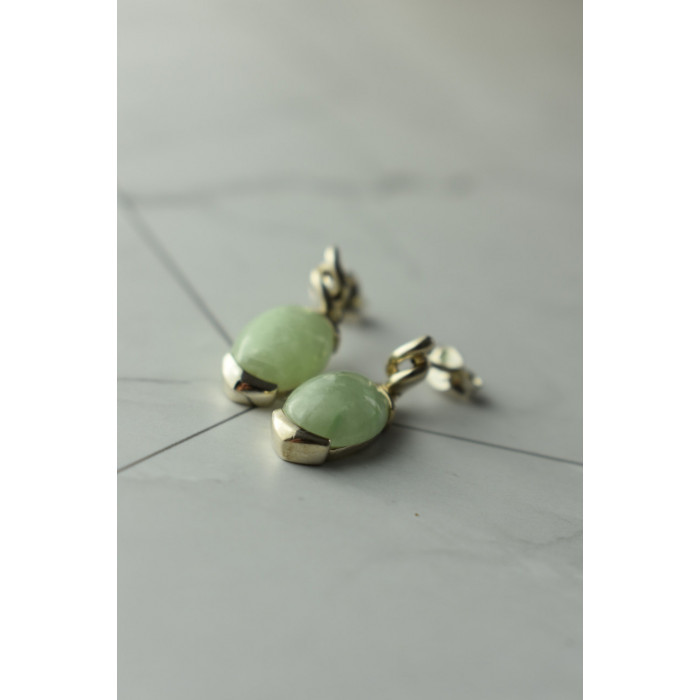 Sky Jewelry Серебряные серьги с зеленым  нефритом 925 проба  *Блаженство