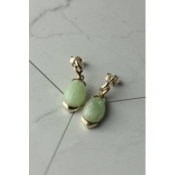 Sky Jewelry Серебряные серьги с зеленым  нефритом 925 проба  *Блаженство