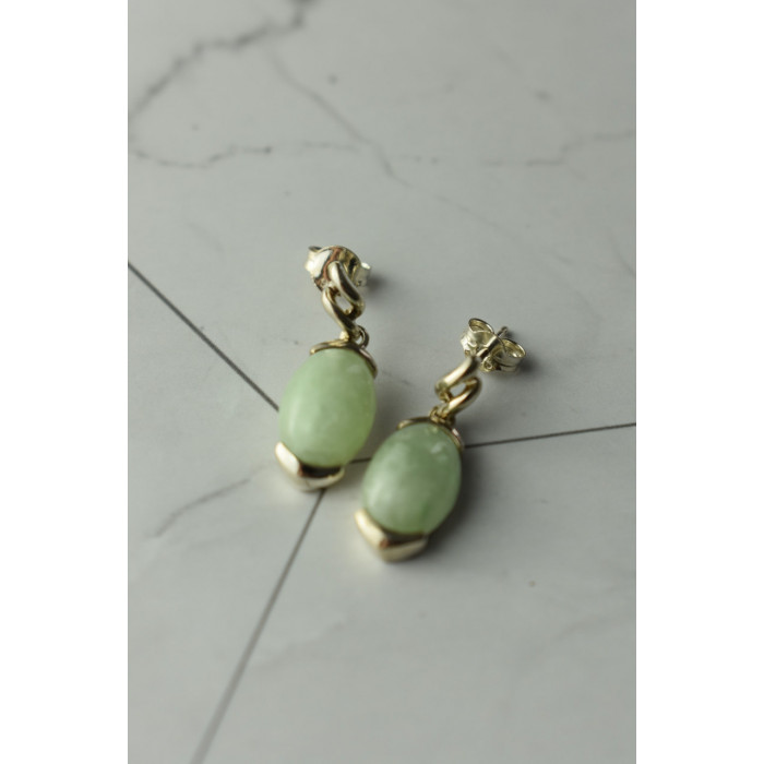 Sky Jewelry Серебряные серьги с зеленым  нефритом 925 проба  *Блаженство