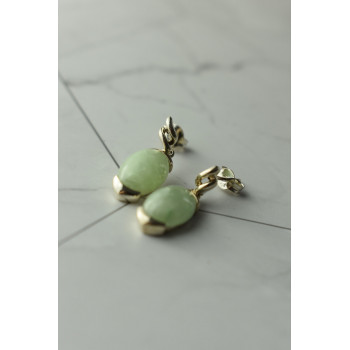 Sky Jewelry Серебряные серьги с зеленым  нефритом 925 проба  *Блаженство