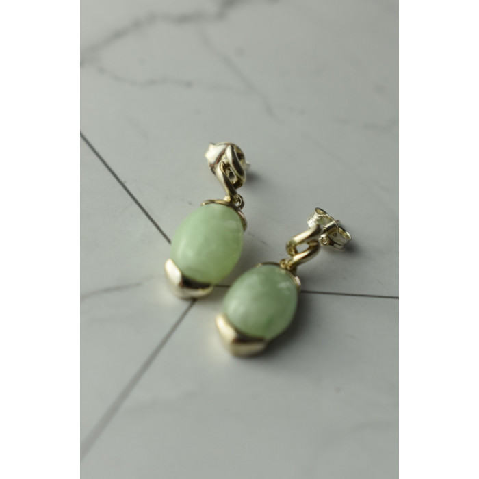 Sky Jewelry Серебряные серьги с зеленым  нефритом 925 проба  *Блаженство